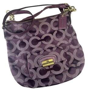 COACH Signature Logo PurpleSatin & Leather Handbag Shoulder Purse No.E1093-14753